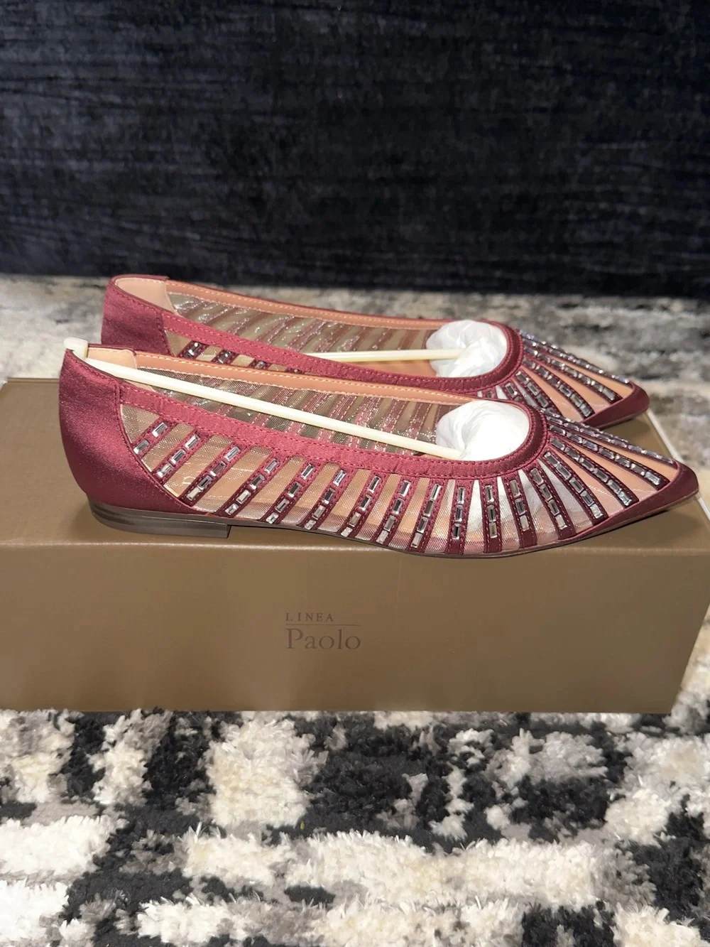Paolo Burgundy Pointed Toe Embellished Flats
